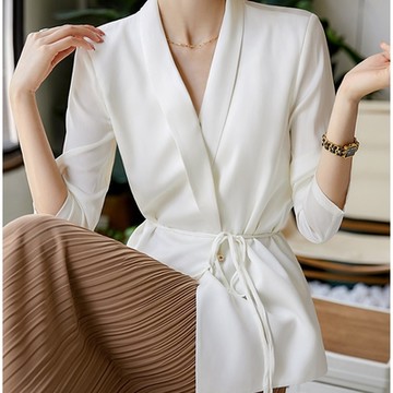 [米蘭精品] 西裝外套休閒西服-仿桑蠶絲寬鬆收腰女外套3色74is11