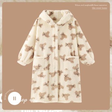 Se7enの珊瑚絨睡衣女秋冬季2025年新款睡袍加絨加厚網紅風家居服