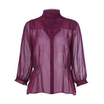 【SALE】SHIATZY CHEN 夏姿˙陳-蕾絲飾領收腰真絲襯衫