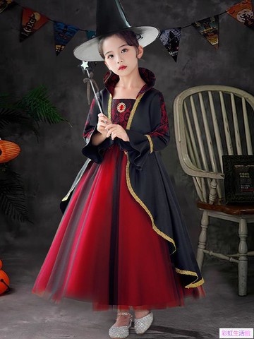 萬圣節服裝兒童cos女童公主裙禮服女巫吸血鬼表演服女孩暗黑衣服