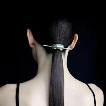日常通勤銀色月亮發簪子女高級感現代古風后腦勺盤發低馬尾發釵