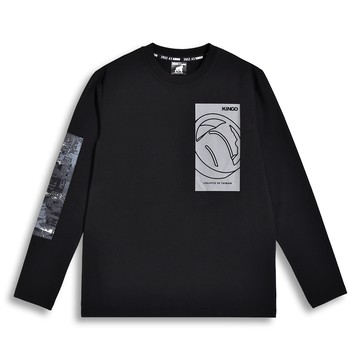 KINGO男款｜黑色轉印長袖T恤 521110