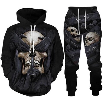 Two-piece printed hoodie sweatpants 印花連帽衫運動褲兩件套男