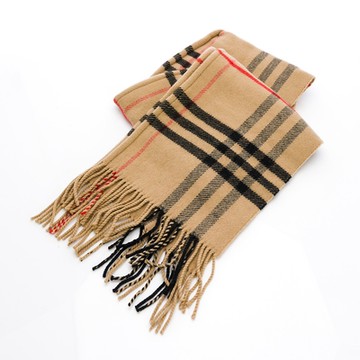 BURBERRY 巴寶莉 格紋羊毛混紡連帽圍巾(米)