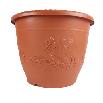 玫瑰花歐式浮雕花盆1尺5-磚紅色