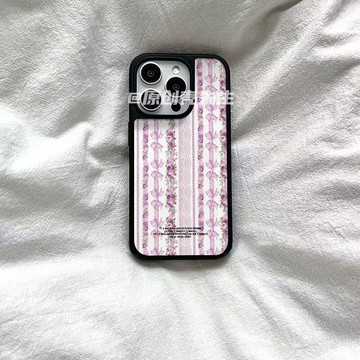 ✨iPhone手機殼✨ins條紋碎花原創玻璃黑邊適用蘋果iPhone16promax手機殼1312pro小