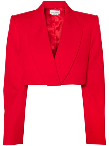 Alexander McQueen - cropped tuxedo blazer - women - Wool/Cupro - 44 - Red