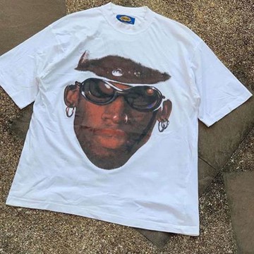 2025夏季新款ins超火頭像字母印花短袖T恤男女情侶款oversize潮牌