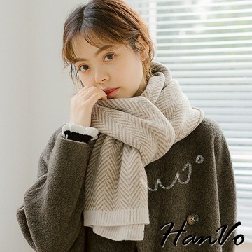 【HanVo】質感英倫風加厚針織圍巾 保暖系列親膚柔軟百搭 女生衣著 女生配件 C04-8145