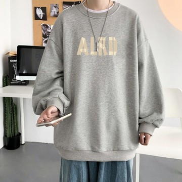台灣出貨 男裝大尺碼M-8XL 套頭長袖大學T 冬季外出穿搭 復古字母印花 街頭文字 韓系簡約風 圓領寬版版型 Q3GK