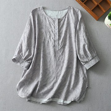 ＊ORead＊五分袖文藝復古印花純棉上衣(灰色M~2XL)