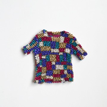 【蛋植物古著】拼接色塊爆米花壓褶面料古著上衣