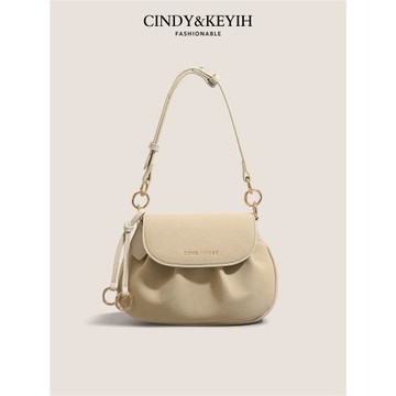 CINDY&KEYIH復古翻蓋馬鞍包女2025新款高級感通勤百搭單肩斜挎包