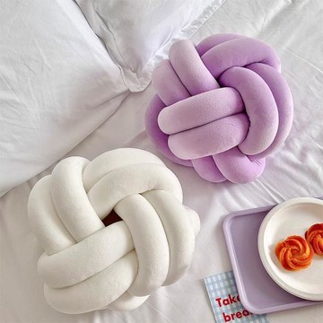 ins風球形兩股打結球沙發抱枕手工編織天鵝絨靠墊床上床頭靠枕墊