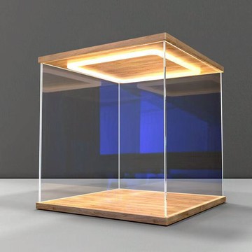 亞克力回型燈木質展示盒 公仔模型展示櫃 透明展示盒 木質防塵收納盒DIY可開門作品展示櫃