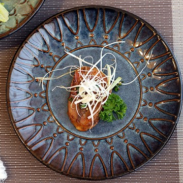 創意復古設計窯變釉日式料理擺盤西餐牛排盤炒菜冷菜餃子盤子面碗