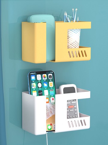 雙格壁掛收納盒床頭手機充電支架家用遙控器電視空調遙控置物掛架