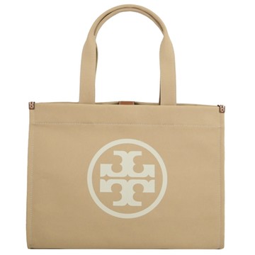 TORY BURCH 經典大LOGO帆布大款托特包(卡其)