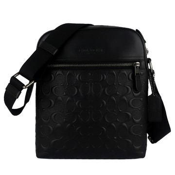 COACH 黑真皮皮革壓紋標誌中斜背包