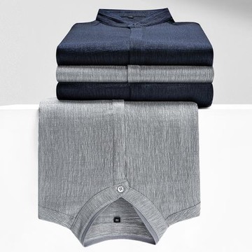 儒雅氣質立領中年襯衫長袖條紋免燙抗皺輕熟感男士休閑舒適襯衣男