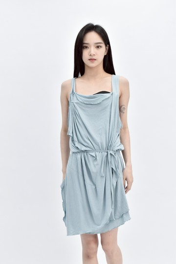 (M) bird and tree 藍色無袖洋裝