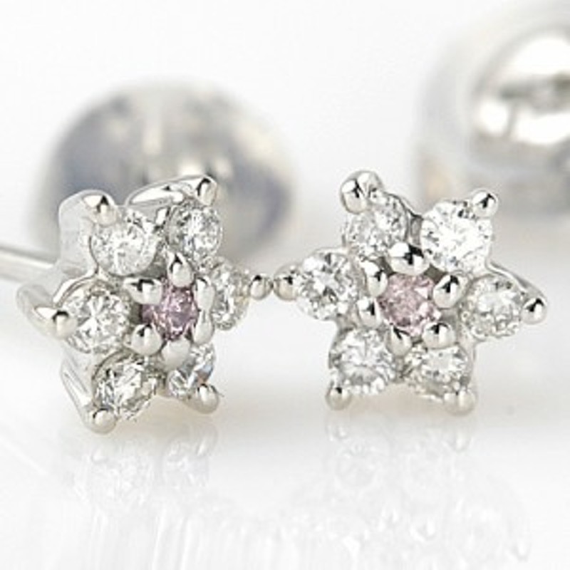 K18WGピンクダイヤモンドピアス 0.02ct 0.12ct ピンクダイヤ ピアス