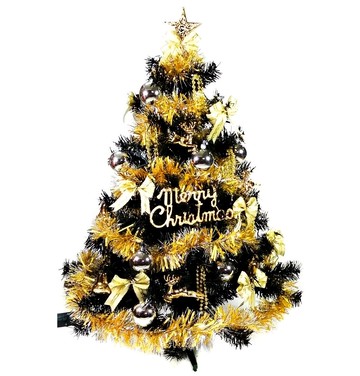 耶誕豪華型裝飾聖誕樹+金銀色系配件 50燈LED燈插電式燈串一串彩光 附控制器  90cm  黑色  1組