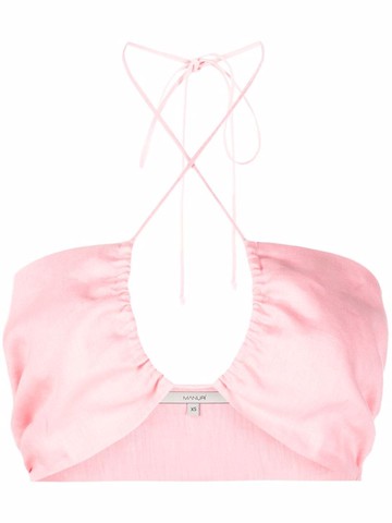 MANURI - halterneck bandeau top - women - Linen/Flax - S - Pink