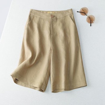 2025夏季新款亞麻短褲女休閑闊腿褲棉麻中褲高腰百搭直筒五分褲子