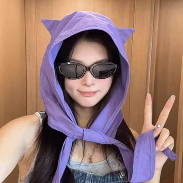 桃園出貨✨小惡魔防曬帽薄款護耳頭巾帽子可愛貓耳朵小衆綁帶速幹遮陽帽新款