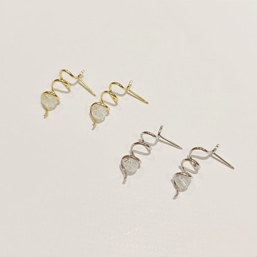 1KM徘徊波隆那•捲捲造型天然石耳環-2色