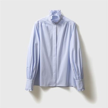 法式宮廷風寬松立領疊穿襯衣2024春季新款木耳邊長袖襯衫女上衣