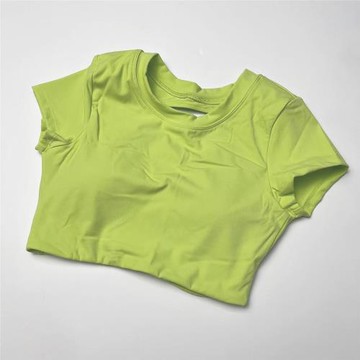 夏季運動內衣女短袖上衣大碼T恤帶胸墊文胸瑜伽健身普拉提訓練服