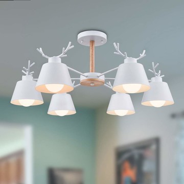 北歐風原木客廳半吸頂燈六燈 YP80-881-6