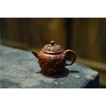 80年代全手工紫砂原礦粗砂老朱泥刻梅花經典巨輪珠壺工夫小品泡茶