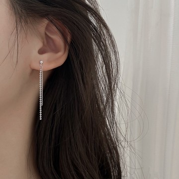 整隻純銀耳環  簡約圓珠流蘇垂墜耳環 銀色/玫瑰金色【UME】S925純銀耳環/貼耳耳環/小耳環
