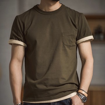 馬登工裝 軍風T恤 軍裝T恤 軍綠色T恤 重磅純棉TEE 美式複古 三本針 口袋t恤 阿美咔嘰 棉半袖硬漢短袖男