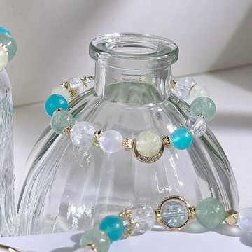 挪威森林—湖泊 托帕石|天河石|葡萄石|綠草莓晶|水晶手鍊A24-3