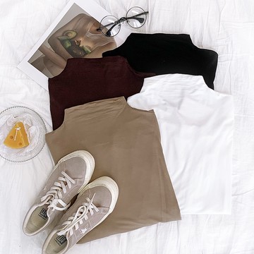 『現貨馬上出+』RENA親膚舒適柔軟面料純色基礎款復古半高領修身顯瘦長袖打底上衣【R19123】