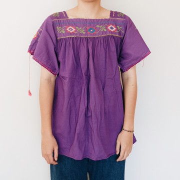 vintage 墨西哥手工刺繡方領上衣