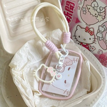 臺灣🎀學生卡 門禁卡 保護套硅膠透明卡套粉色kt卡通學生身份證校園卡飯卡卡片工牌手腕掛繩