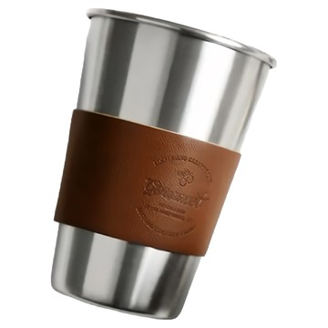 Homely Zakka ins莫兰迪皮革304不鏽鋼杯 - 480ml  銀色 + 深咖啡色  1個