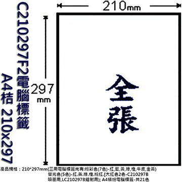 【文具通】C210297F2電腦標籤A4桔 210x297 ASC210297F2【APP滿額下單10%點數(單一帳號最高1500點)】8/31止