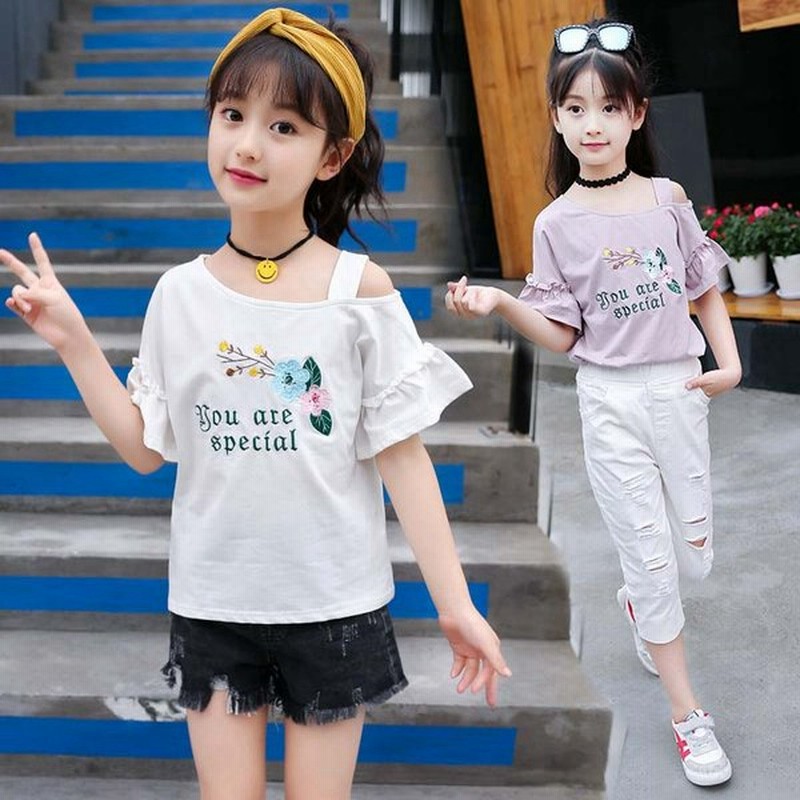 子供服 Tシャツ キッズ 女の子 韓国子供服 綿 半袖 肩出し 丸い襟 花柄刺繍トップス おしゃれ 子ども服 夏 半そで ジュニア服 カジュアル 可愛い 普段着 2色 通販 Lineポイント最大0 5 Get Lineショッピング