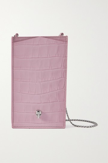 Alexander McQueen - Embellished Croc-effect Leather Shoulder Bag - Pink - one size