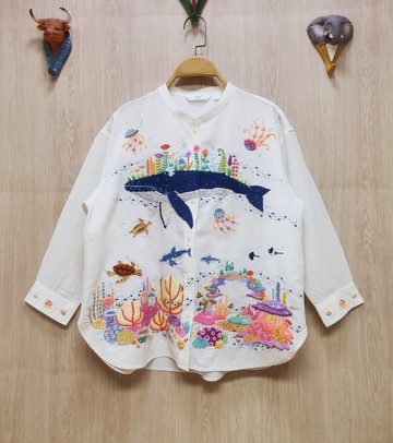 手繡裙 棉布 花卉 兔子 蘑菇 雲朵 彩虹