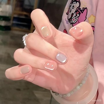 ➕純色美美噠💯手穿戴甲5新冰透玻璃珠貓眼美甲學生黨夏日多巴胺假指甲片純色穿戴甲 T7FP