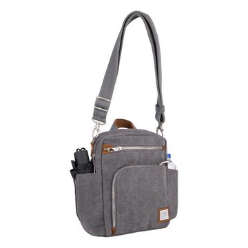 《TRAVELON》Heritage帆布四層防盜斜背包(牛仔灰)