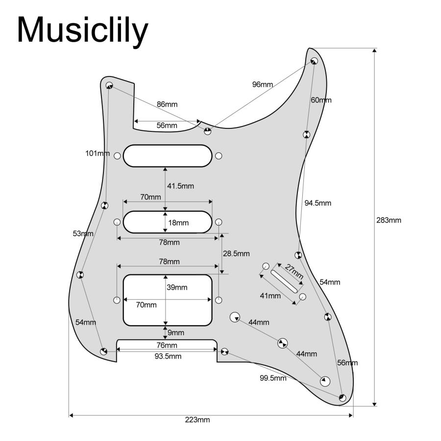 Musiclily SSH 11穴 STタイプピックガード USA メキシコストラトエレキギター用 ,黒白貝柄4P