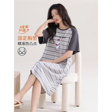 貓人全棉睡裙女款帶胸墊2026年新款純棉短袖夏季天薄款家居服睡衣